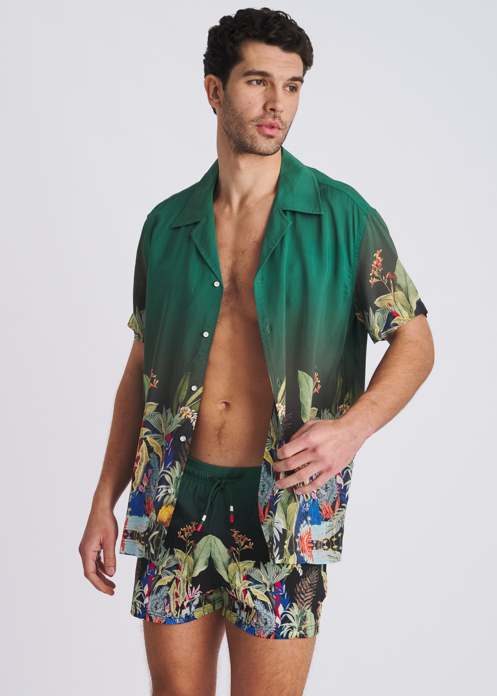 EMERALD/MULTI FAUNA 2.5"INSEAM PRINTED SWIM SHORTS W/MESH LINING PM-6002-73