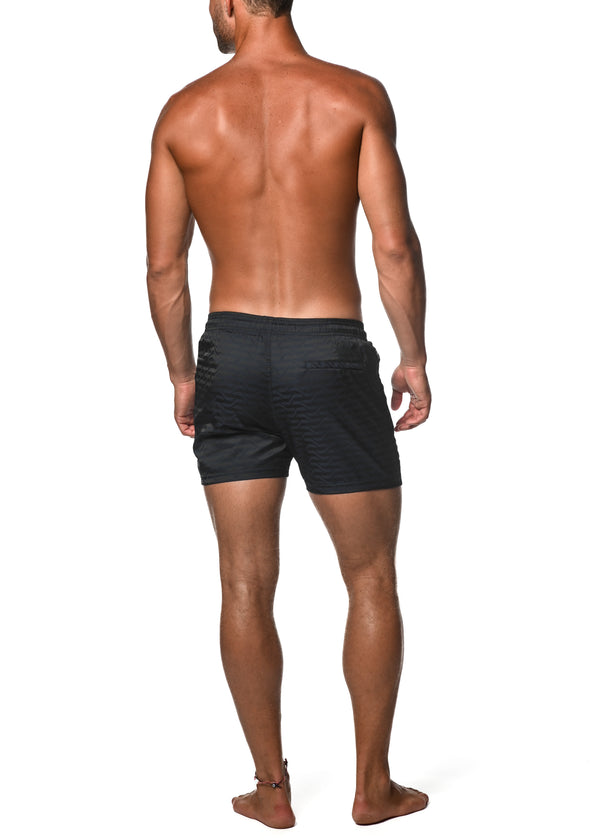 NAVY WAVES 4.5" INSEAM JACQUARD STRETCH SWIM SHORT WITH MESH LINER PM-6016