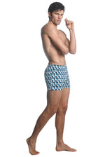ROYAL/ CYAN 3D CHEVRON PRINTED SWIM SHORTS  W/ MESH LINING PM-6018-32