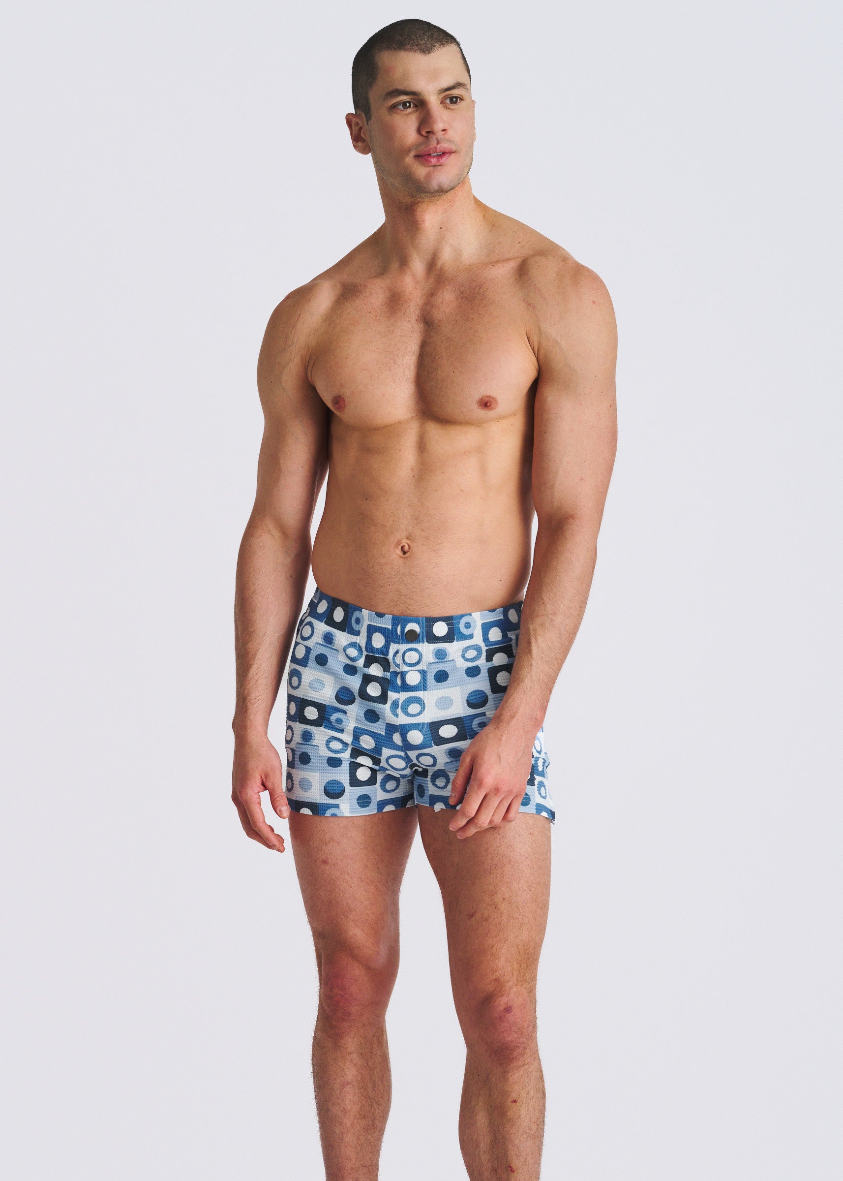 NAVY/SLATE SQUARES SEERSUCKER PRINTED SWIM SHORTS W/MESH LINING PM-6018-59