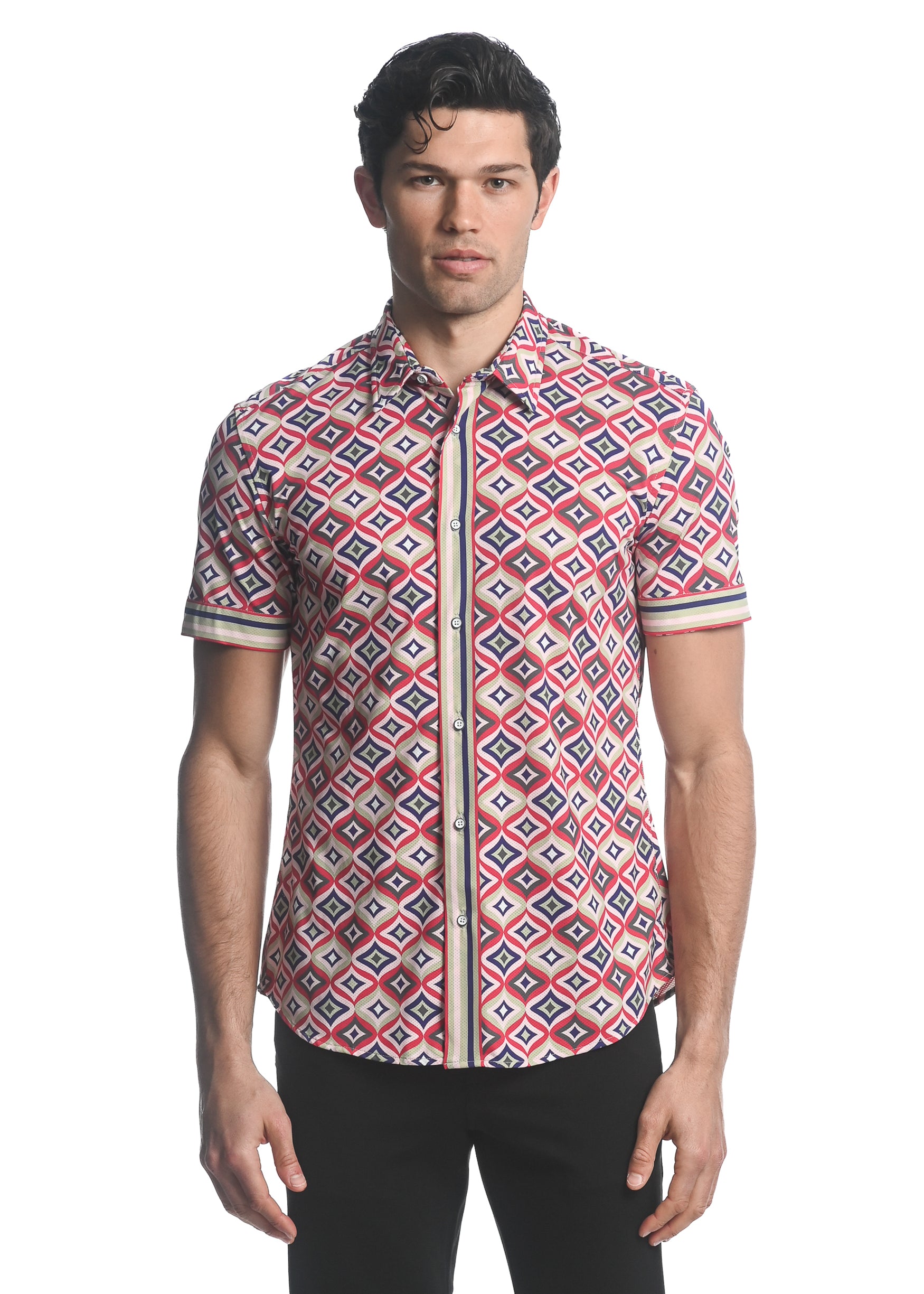 NAVY/ IVY STARS PRINTED PERFORMANCE SHORT SLEEVES STRETCH SHIRT PM-76064