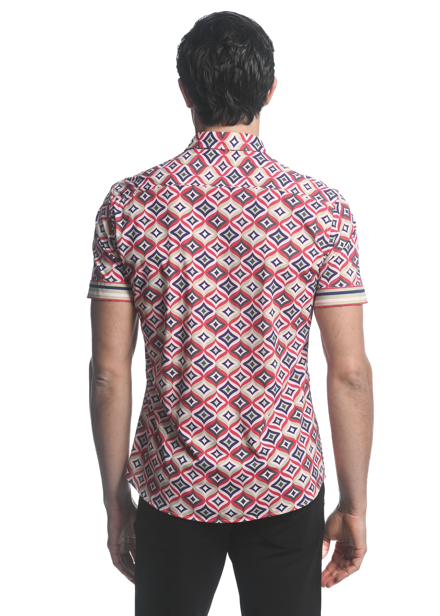 NAVY/ IVY STARS PRINTED PERFORMANCE SHORT SLEEVES STRETCH SHIRT PM-76064
