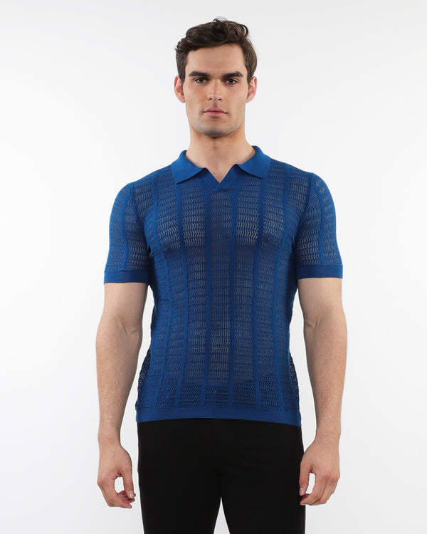 PEACOCK OPEN COLLAR TEXTURED MESH KNIT COTTON POLO PM-16234
