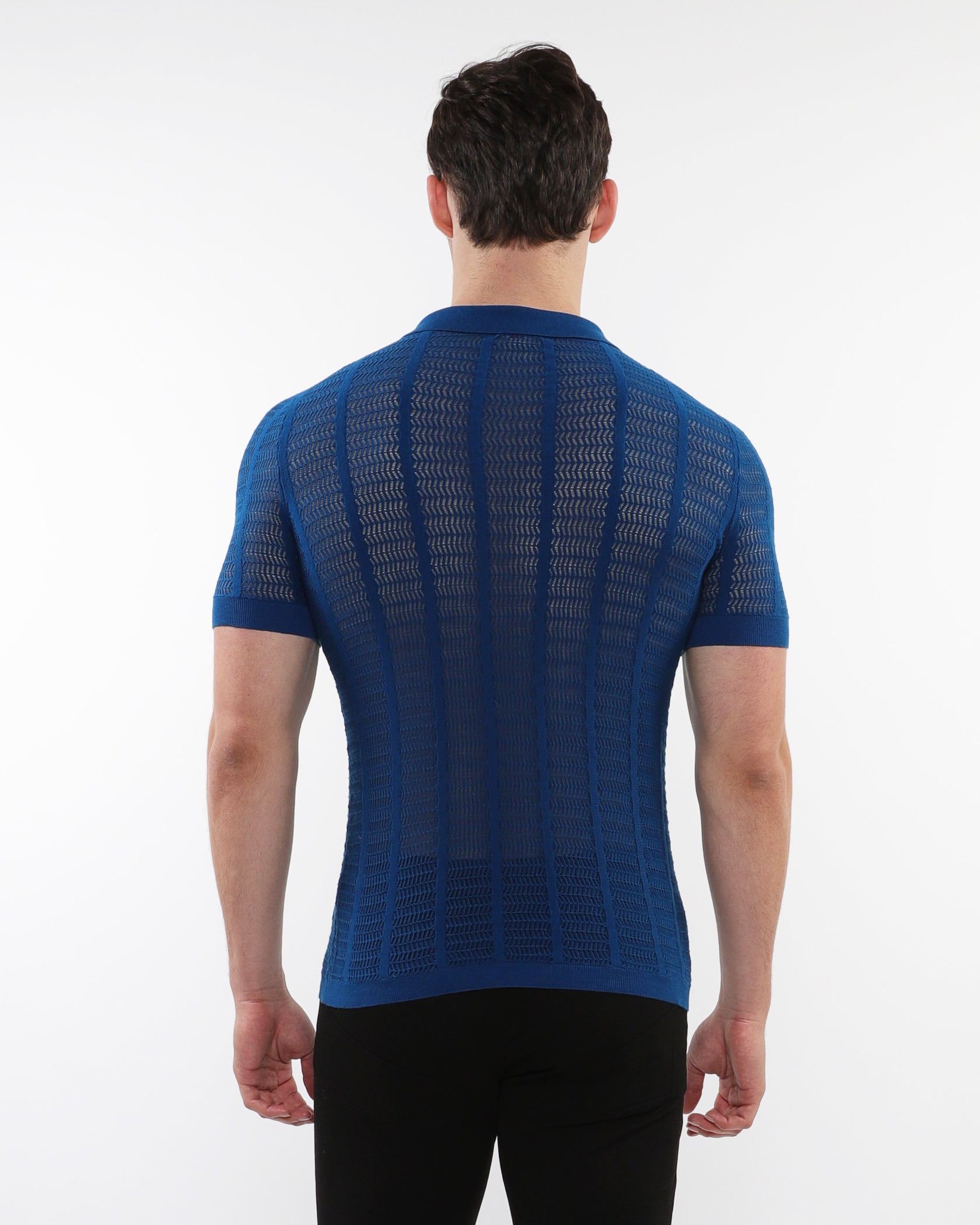 PEACOCK OPEN COLLAR TEXTURED MESH KNIT COTTON POLO PM-16234