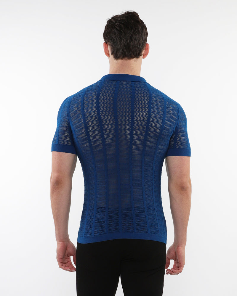 PEACOCK OPEN COLLAR TEXTURED MESH KNIT COTTON POLO PM-16234