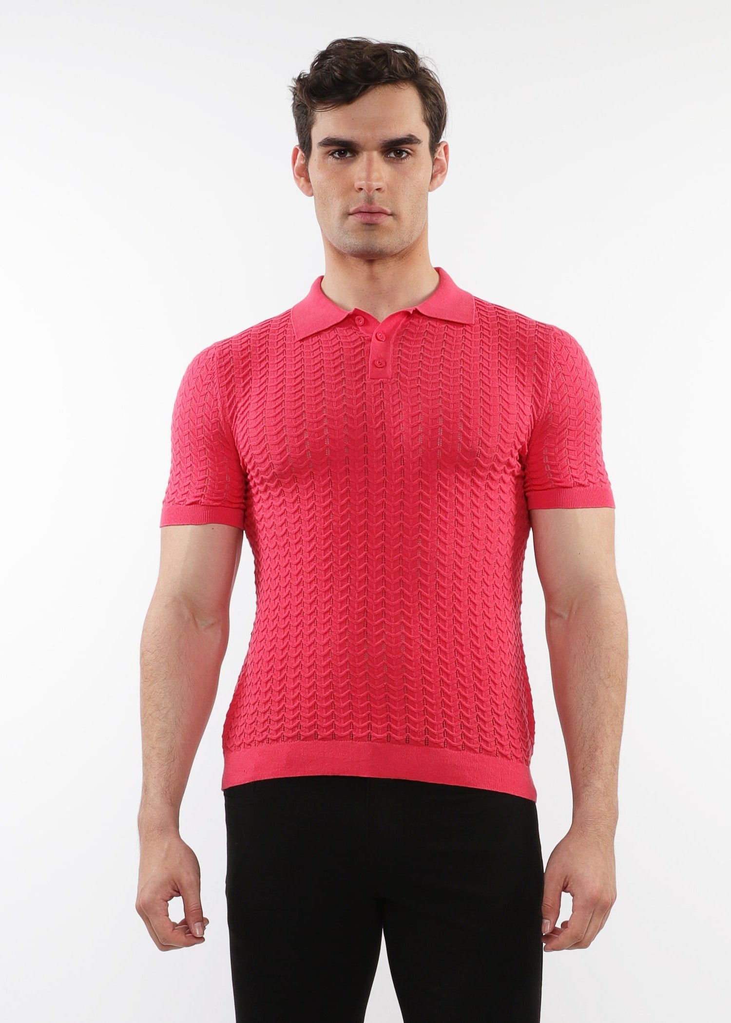 CORAL REEF TEXTURED CHEVRON  3-BUTTON COTTON  KNITTED POLO PM-16236