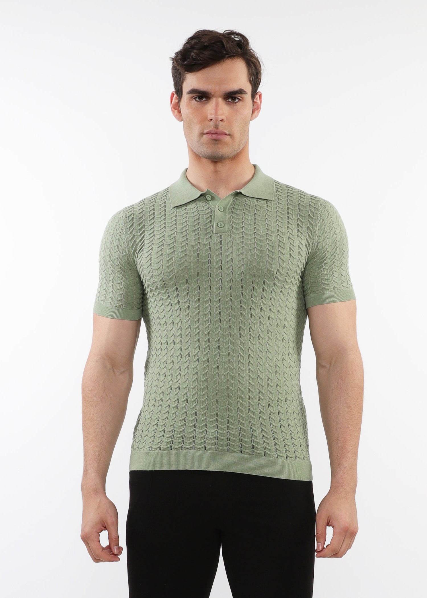 STRAW TEXTURED CHEVRON  3-BUTTON COTTON  KNITTED POLO PM-16236