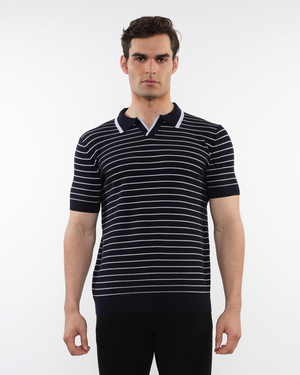 【NOICE】 COTTON STRIPED KNIT POLO SHIRT / 追跡付 STRAW TEXTURED CHEVRON 3-BUTTON COTTON KNITTED POLO PM-16236