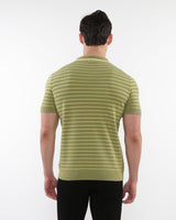 OLIVE/YELLOW OPEN COLLAR TEXTURED STRIPE SILK TENCEL KNIT POLO PM-16314