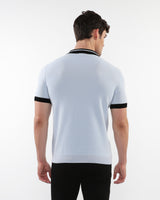 ARCTIC/NAVY OPEN COLLAR TEXTURED SILK TENCEL KNIT POLO WITH CONTRAST RIBBING PM-16315