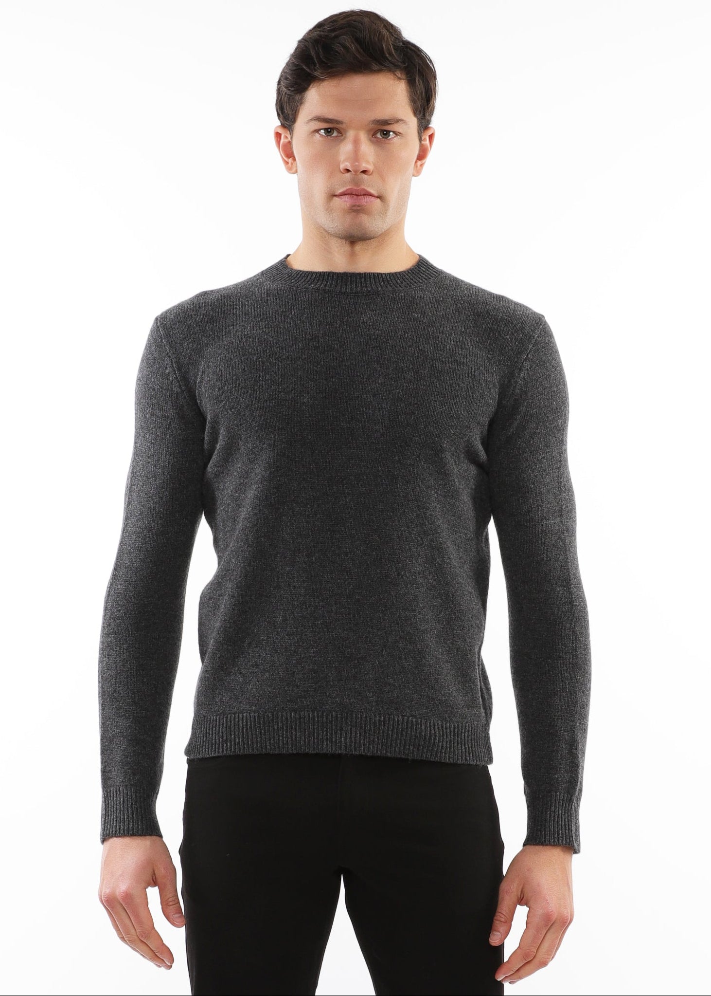 CHARCOAL CREW NECK WOOL SWEATER PM-16406