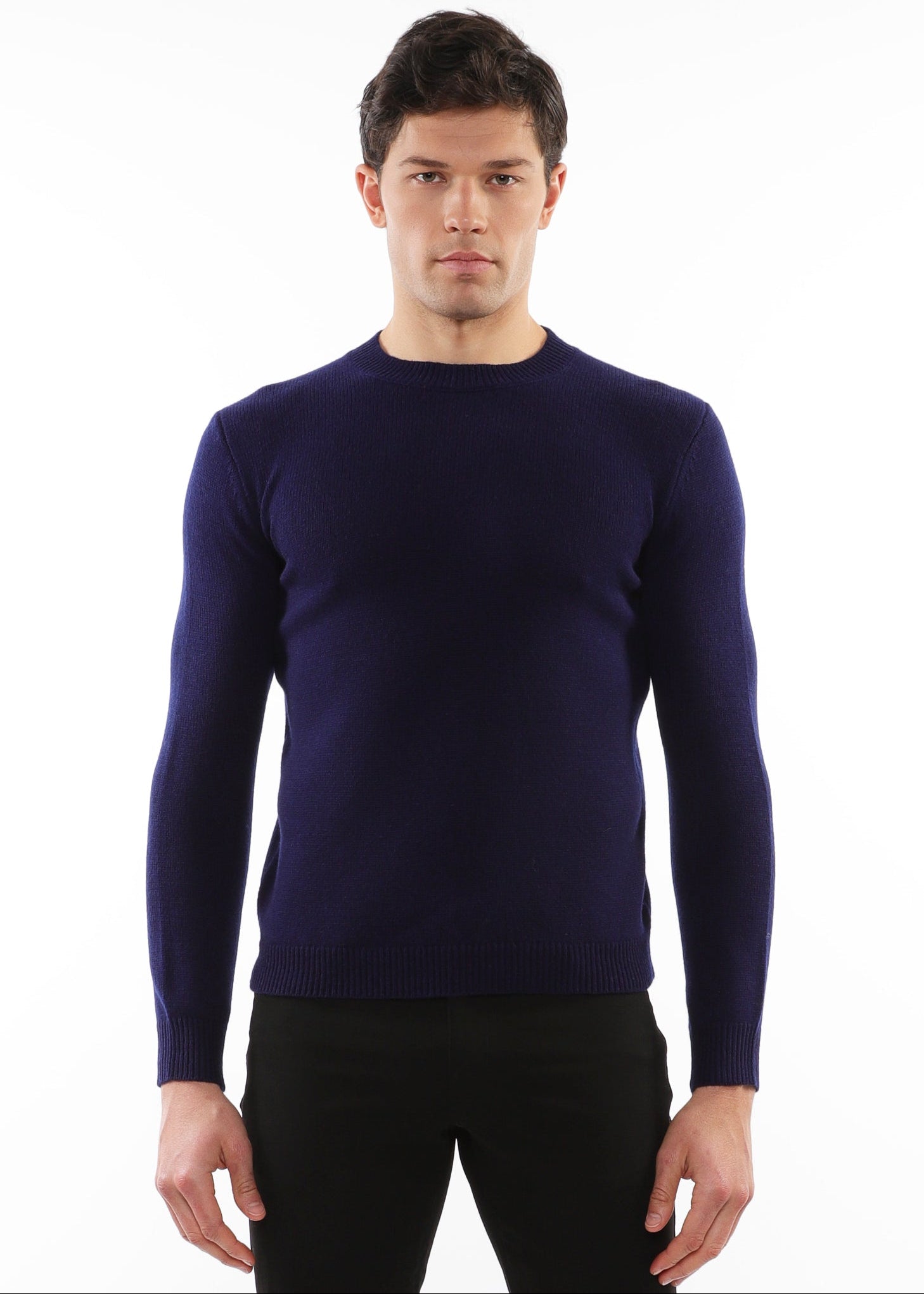 NAVY CREW NECK WOOL SWEATER PM-16406