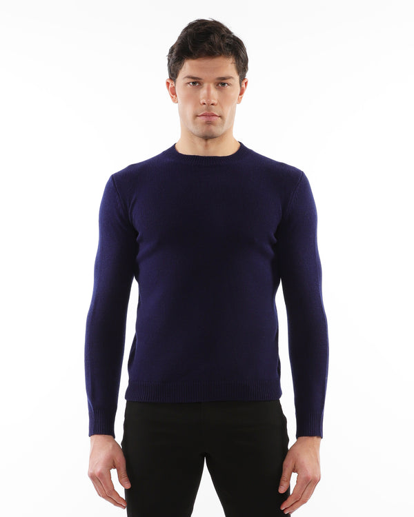 NAVY CREW NECK WOOL SWEATER PM-16406