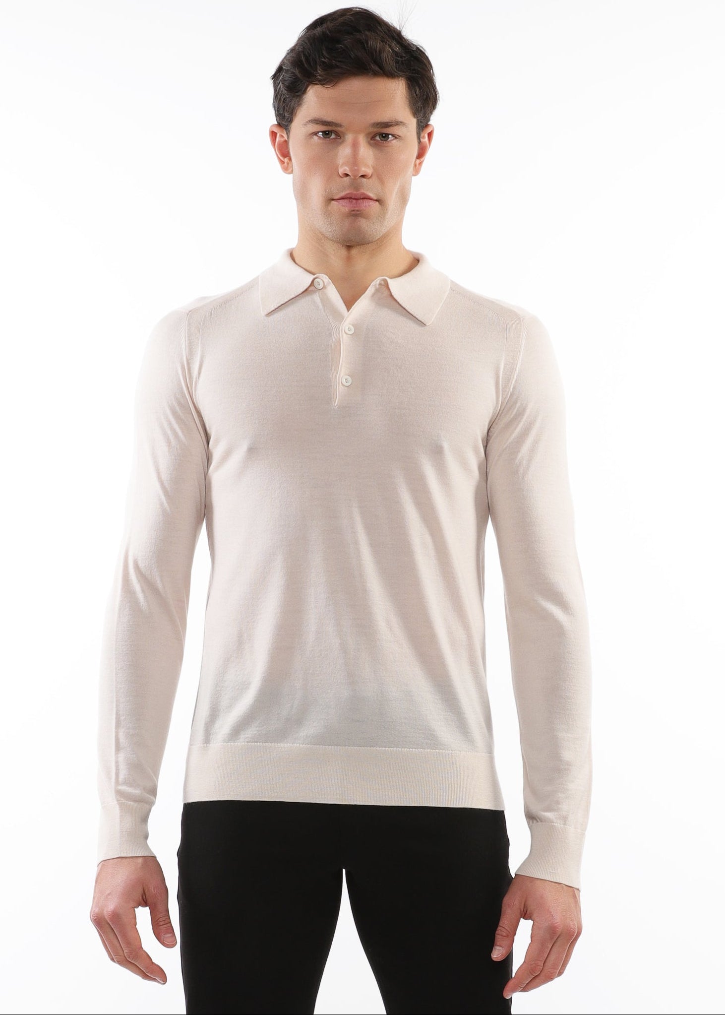 OAT 3-BUTTON LIGHTWEIGHT FINE KNIT WOOL POLO SWEATER PM-16412