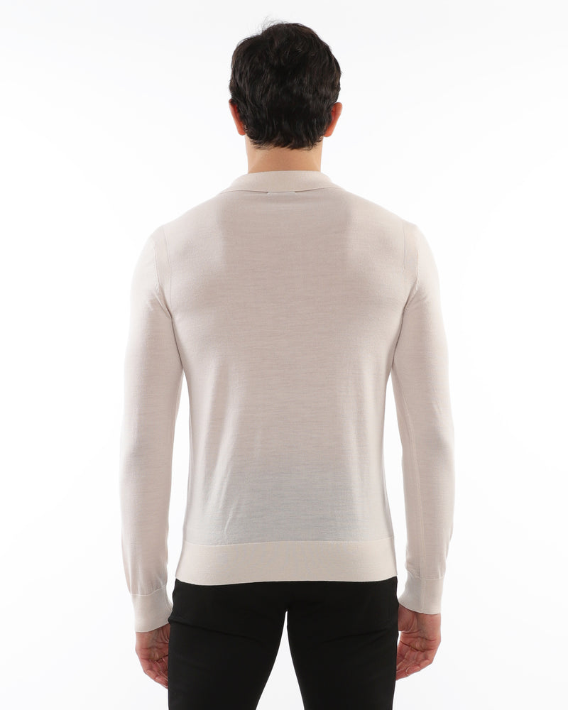 OAT 3-BUTTON LIGHTWEIGHT FINE KNIT WOOL POLO SWEATER PM-16412