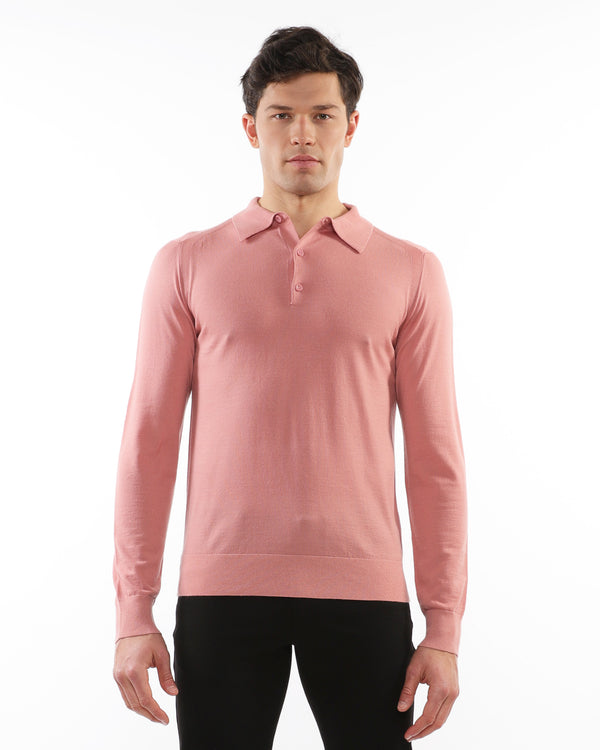 PUNCH 3-BUTTON LIGHTWEIGHT FINE KNIT WOOL POLO SWEATER PM-16412