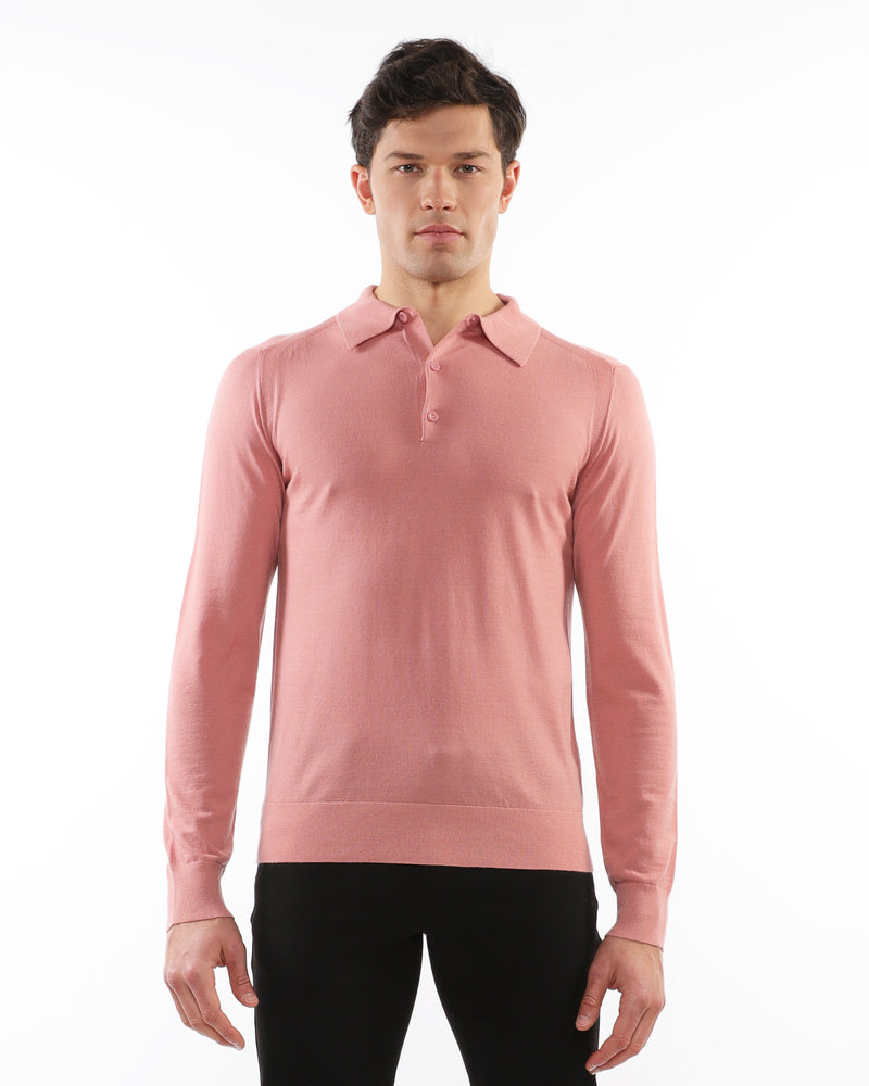 PUNCH 3-BUTTON LIGHTWEIGHT FINE KNIT WOOL POLO SWEATER PM-16412