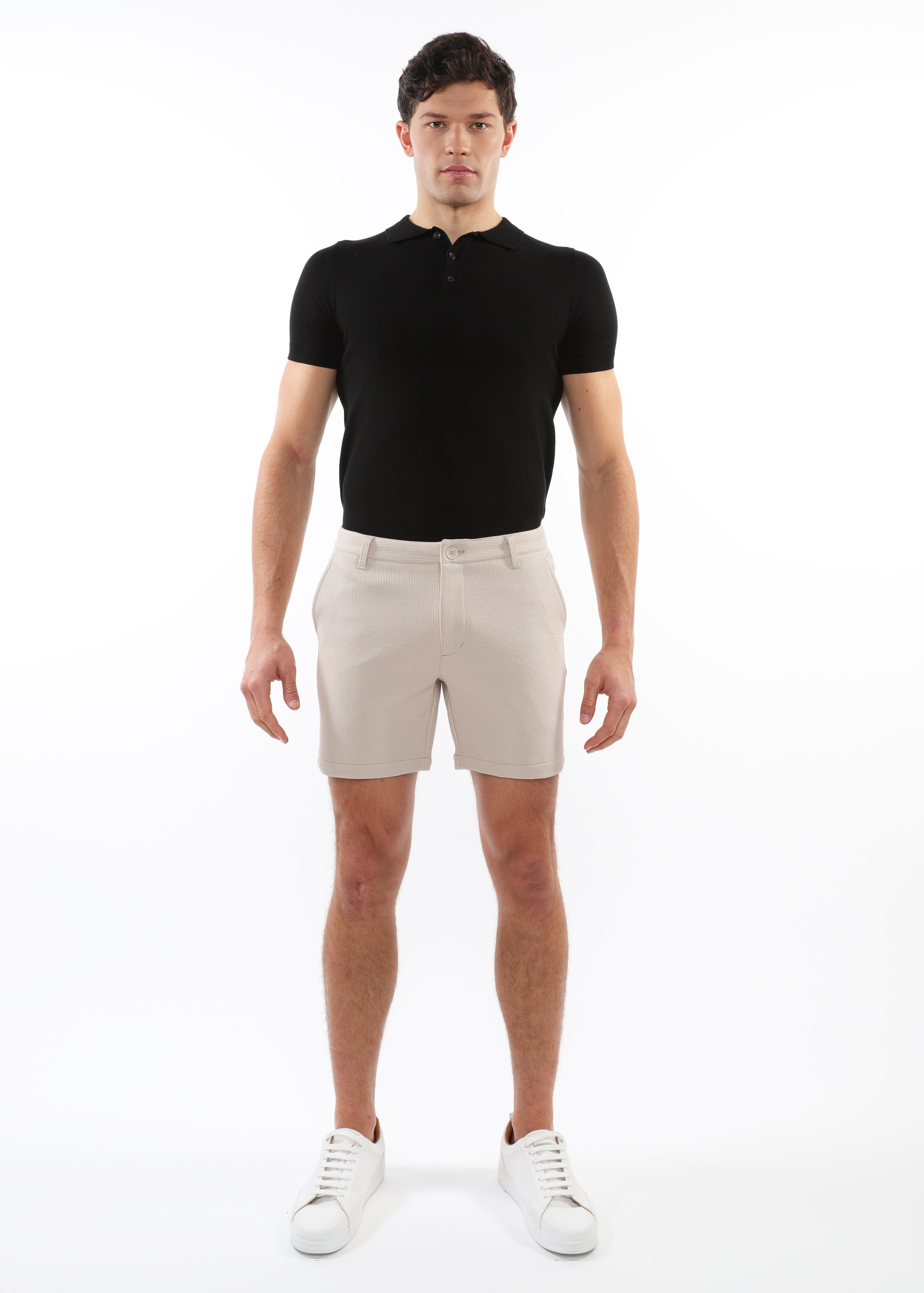 BEIGE 6" INSEAM TEXTURED STRETCH KNIT CHINO SHORTS PM-2530-01