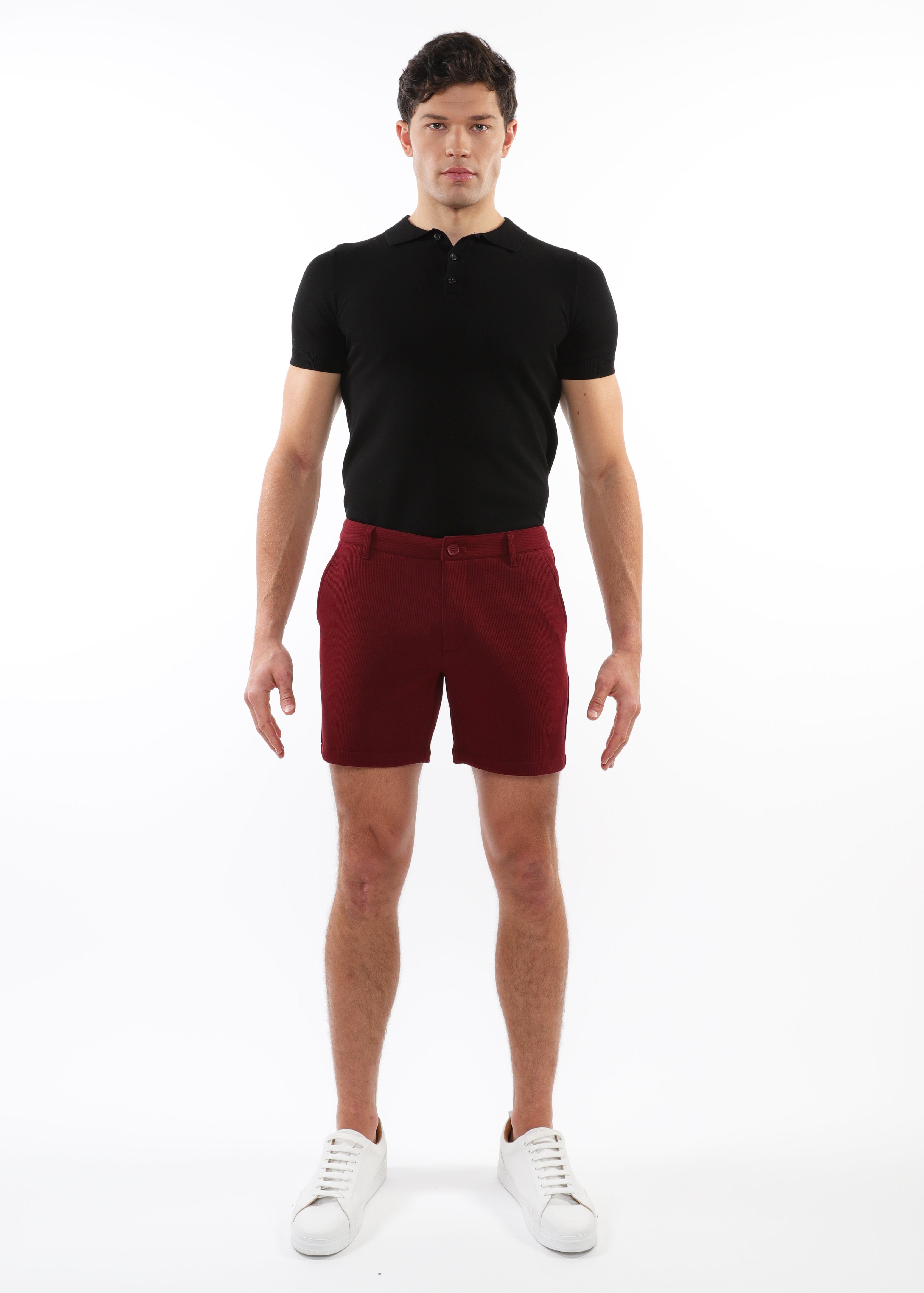 MAROON 6" INSEAM TEXTURED STRETCH KNIT CHINO SHORTS PM-2530-01