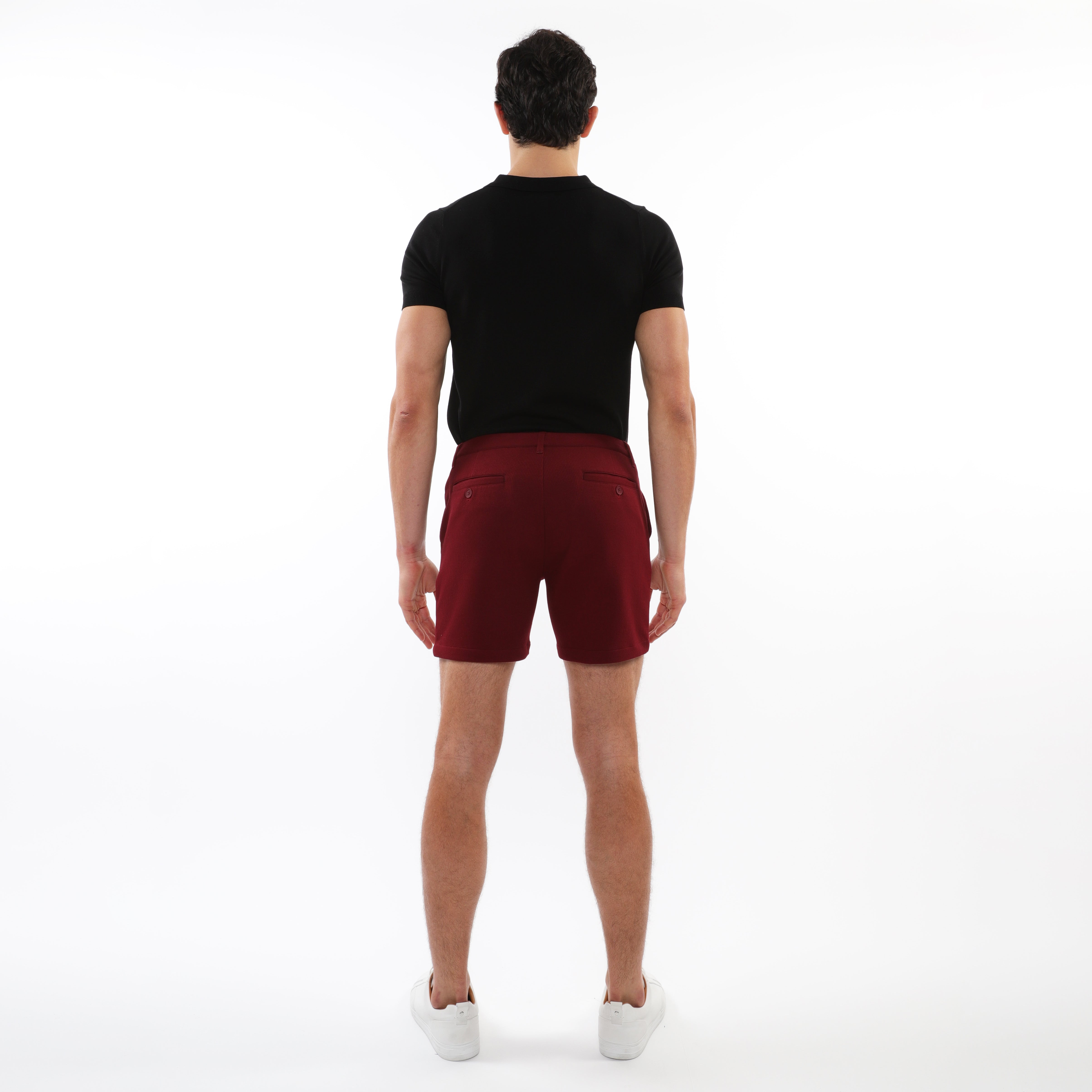 MAROON 6" INSEAM TEXTURED STRETCH KNIT CHINO SHORTS PM-2530-01