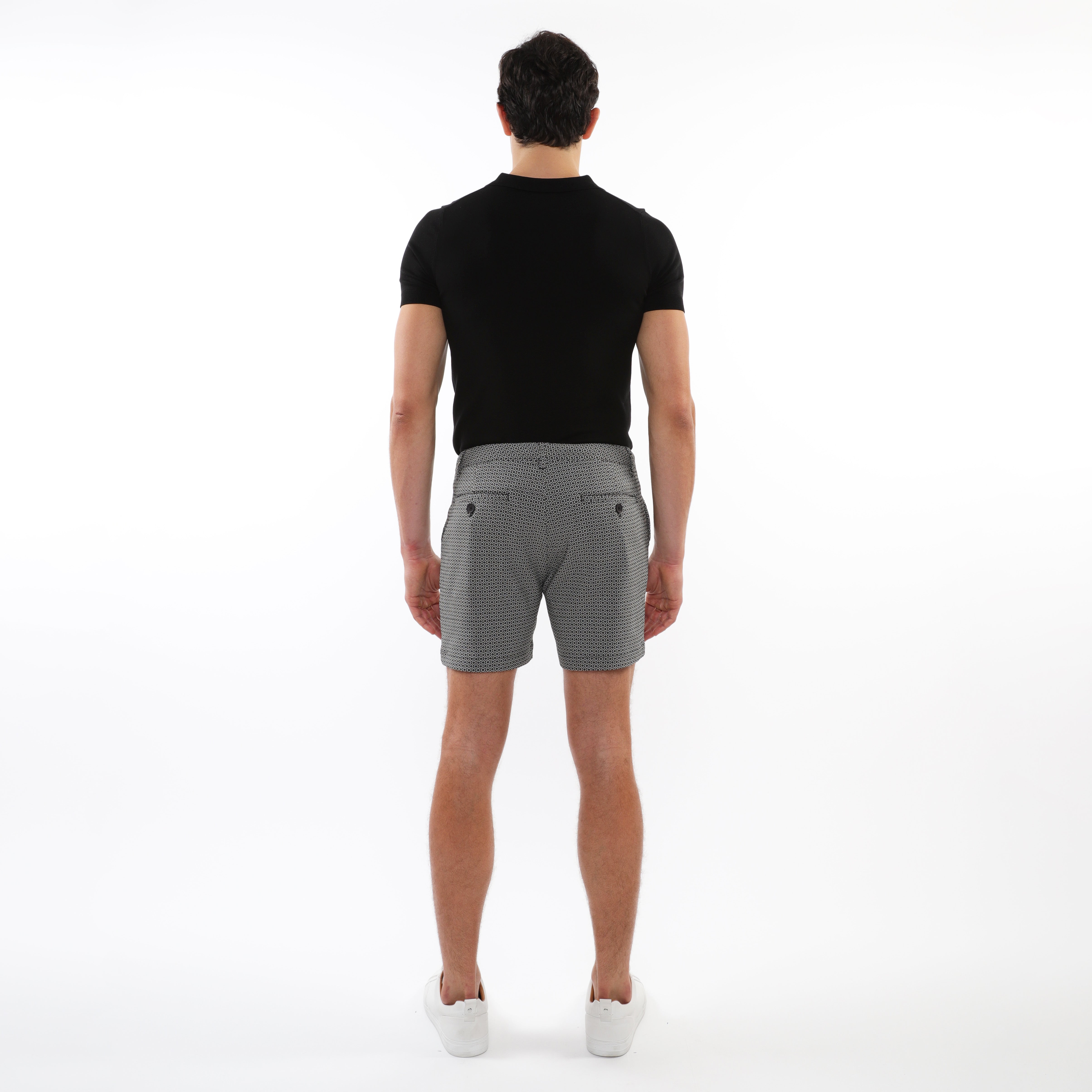 BLACK/WHITE HONEYCOMB 6" INSEAM TEXTURED JACQUARD STRETCH  CHINO SHORTS PM-2535-03