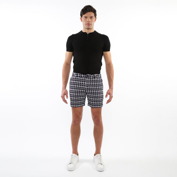 NAVY DIAMONDS 6" INSEAM TEXTURED JACQUARD STRETCH  CHINO SHORTS PM-2537