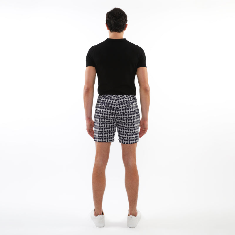 NAVY DIAMONDS 6" INSEAM TEXTURED JACQUARD STRETCH  CHINO SHORTS PM-2537