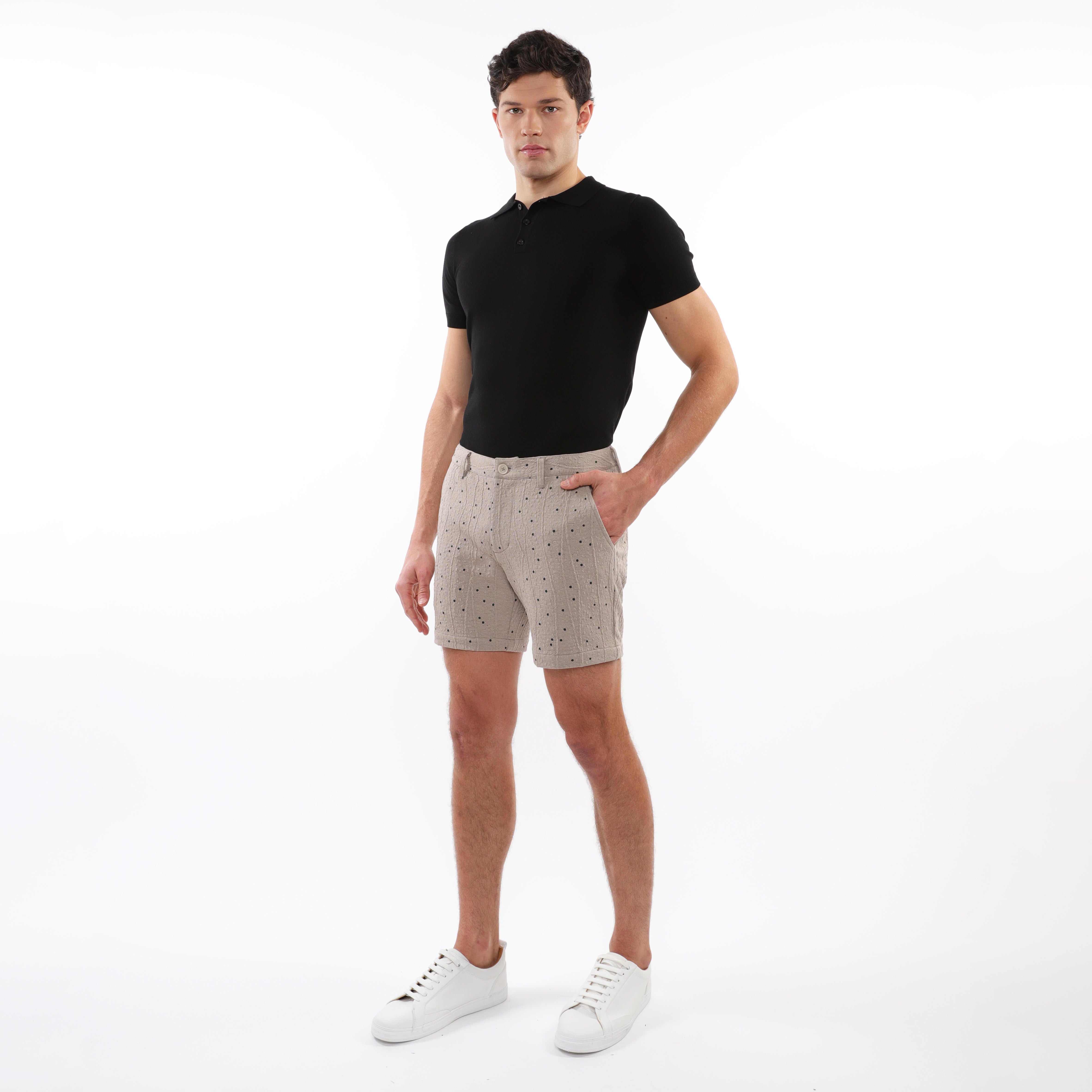 TAUPE/FOREST CROSSHATCH 6" INSEAM TEXTURED JACQUARD STRETCH  CHINO SHORTS PM-2540