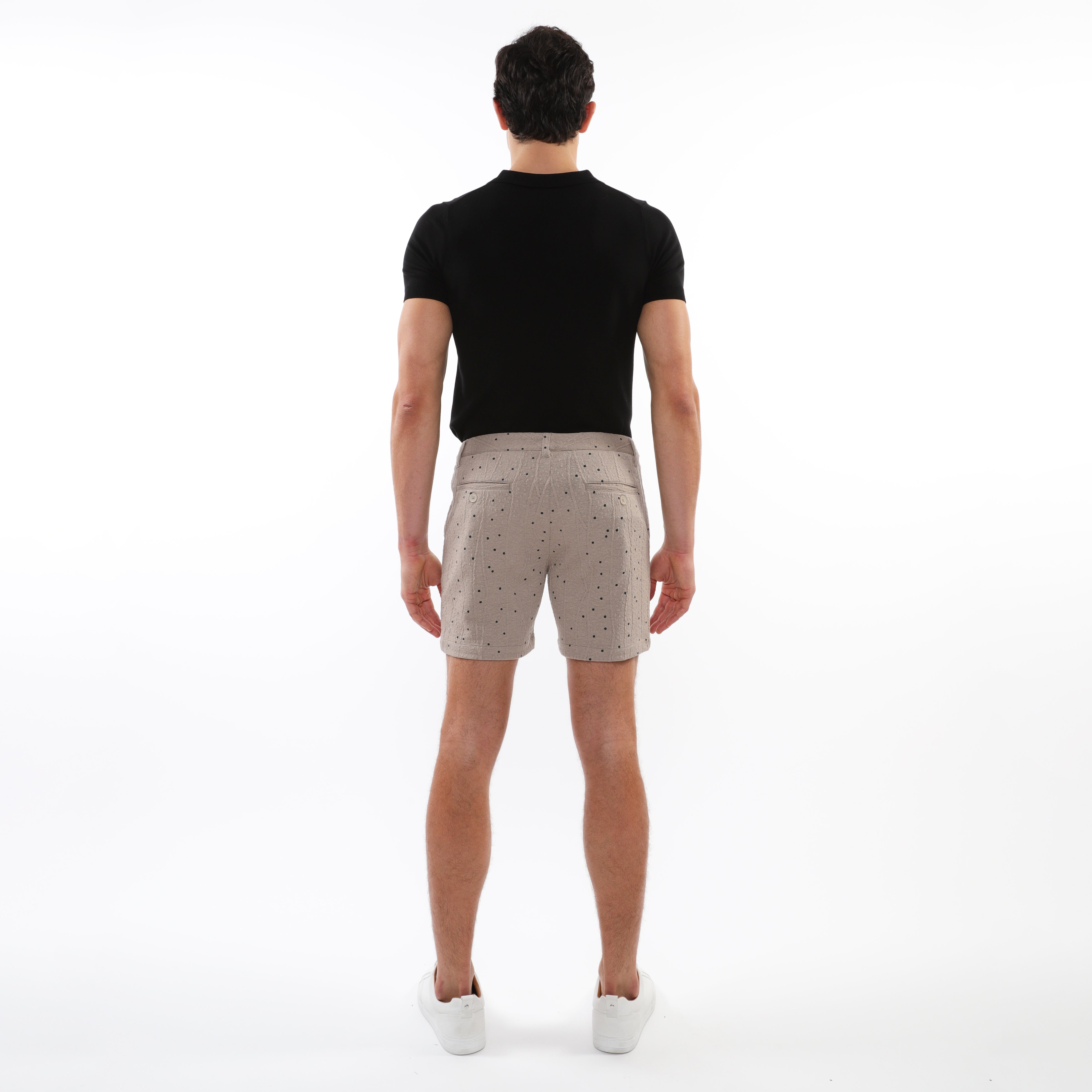 TAUPE/FOREST CROSSHATCH 6" INSEAM TEXTURED JACQUARD STRETCH  CHINO SHORTS PM-2540