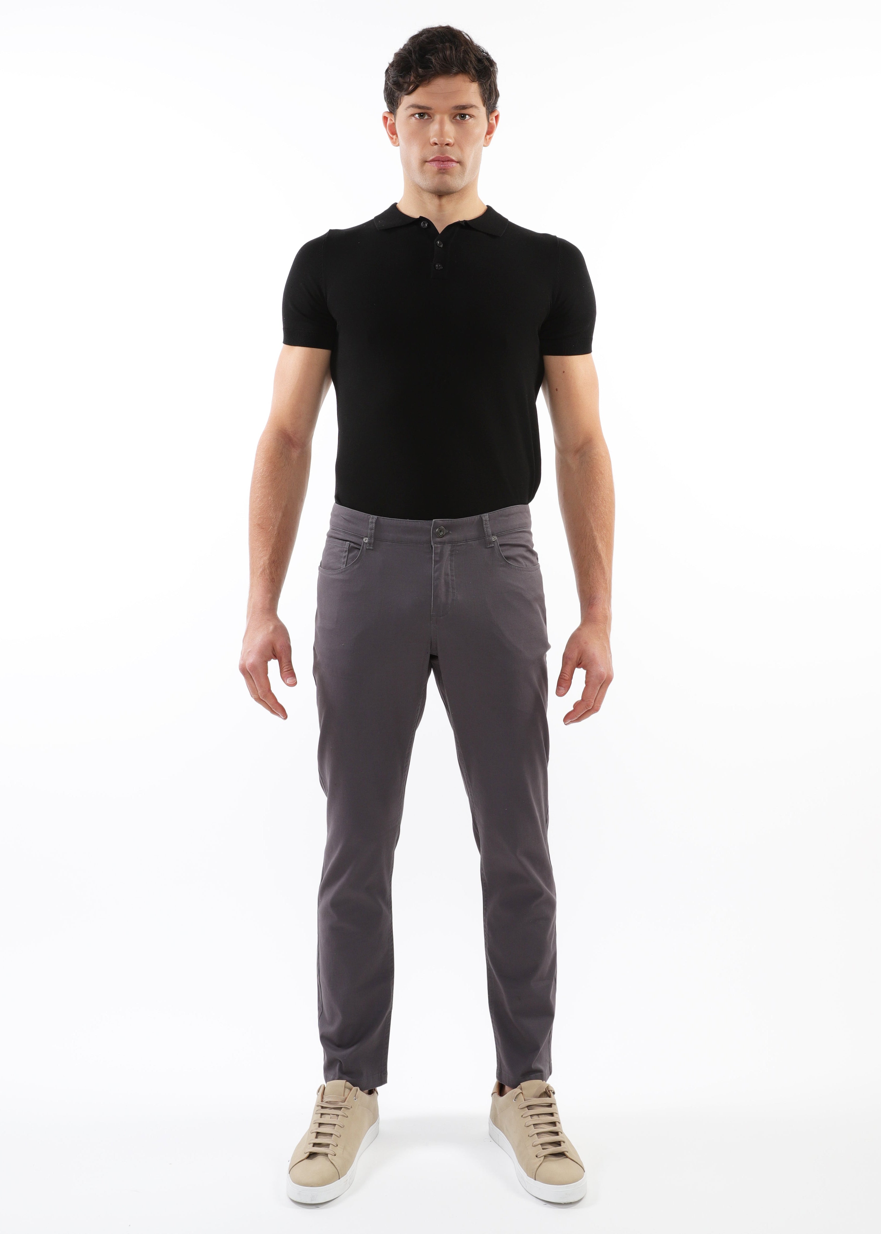 ANTHRACITE WASHED STRETCH TWILL WOVEN 5-POCKET JEANS PM-3048
