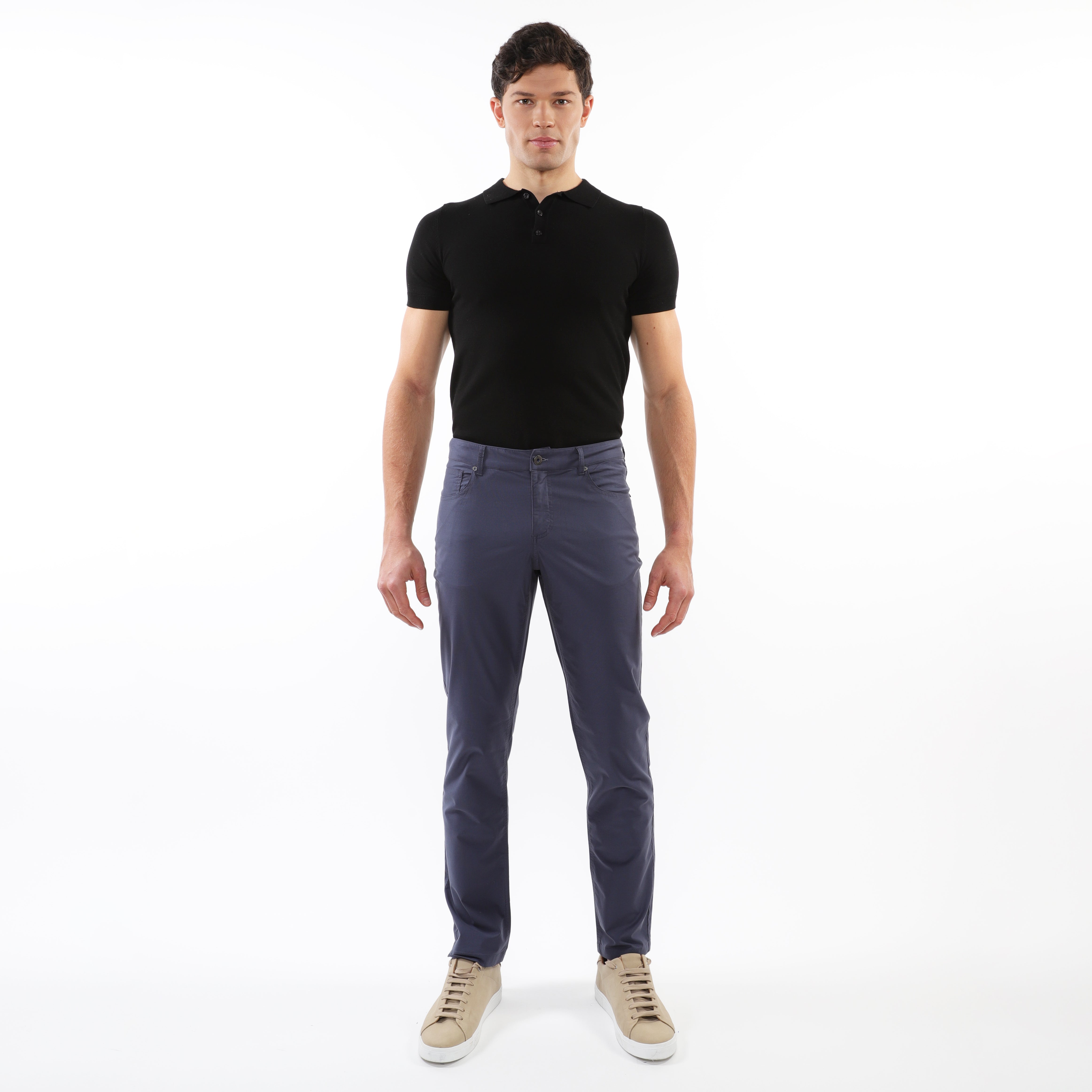 ADMIRAL BLUE LIGHTWEIGHT WASHED TEXTURED STRETCH WOVEN 5-POCKET JEANS PM-3049