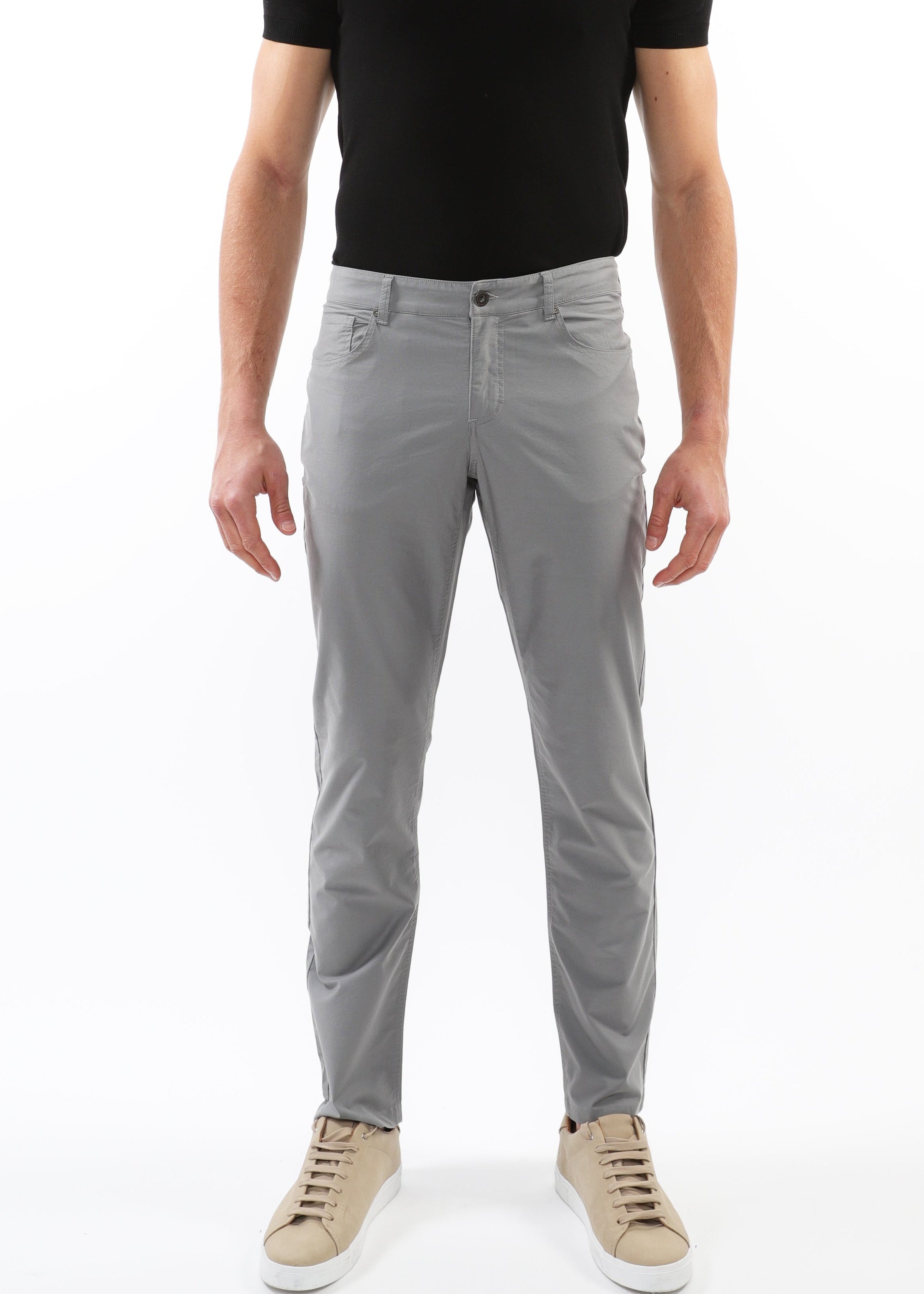 ASH GREY LIGHTWEIGHT WASHED TEXTURED STRETCH WOVEN 5-POCKET JEANS PM-3049
