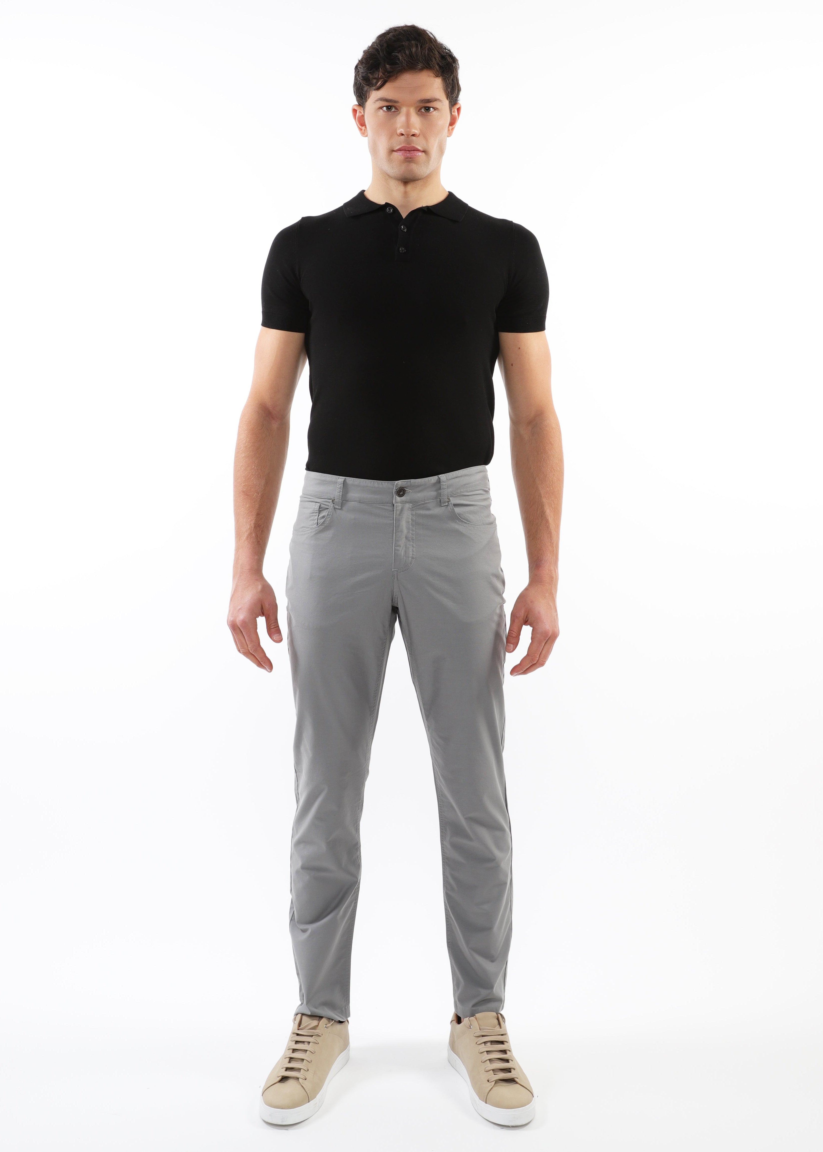 ASH GREY LIGHTWEIGHT WASHED TEXTURED STRETCH WOVEN 5-POCKET JEANS PM-3049