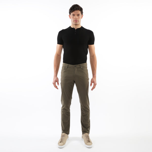COMBAT GREEN LIGHTWEIGHT WASHED TEXTURED STRETCH WOVEN 5-POCKET JEANS PM-3049