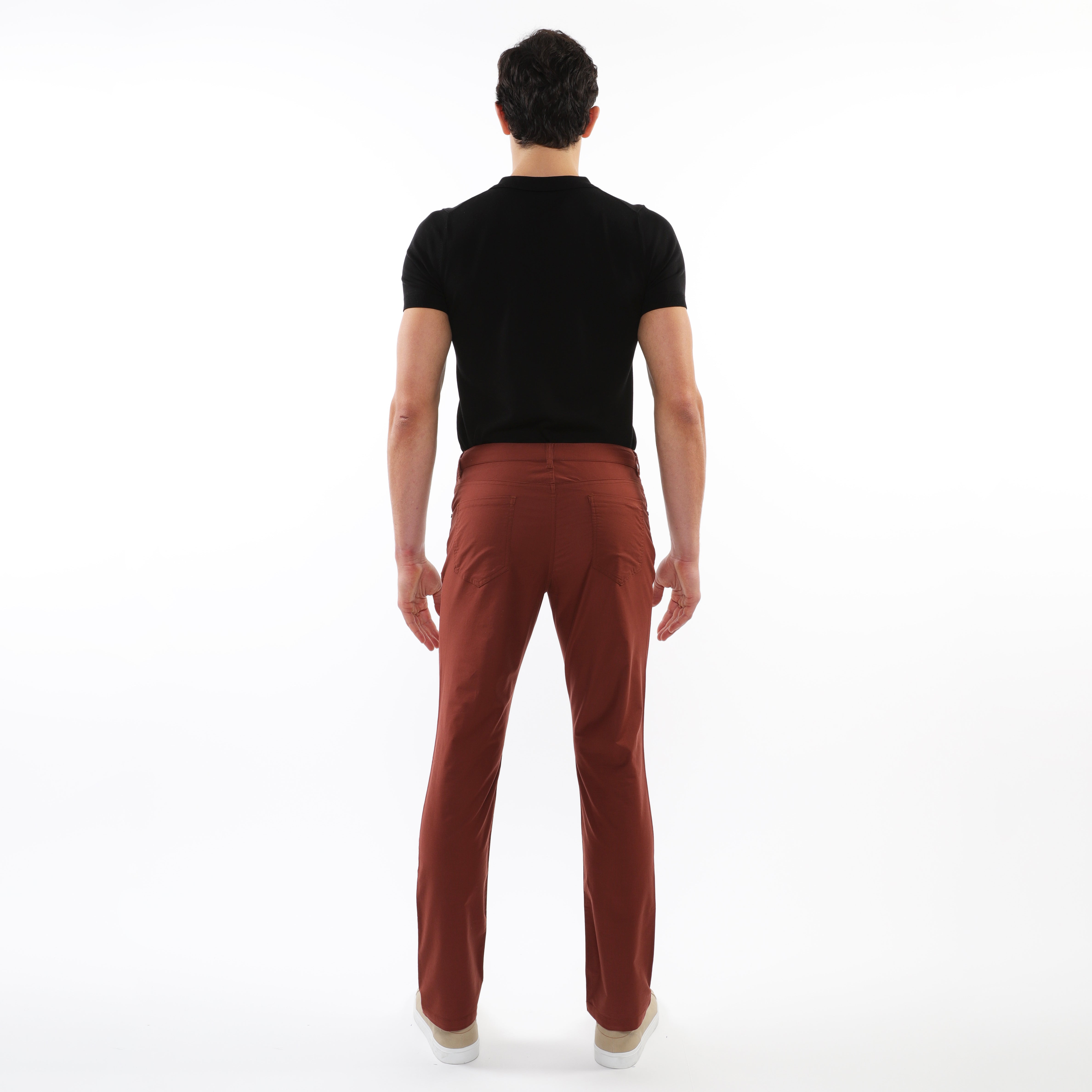 RED LAVA LIGHTWEIGHT WASHED TEXTURED STRETCH WOVEN 5-POCKET JEANS PM-3049