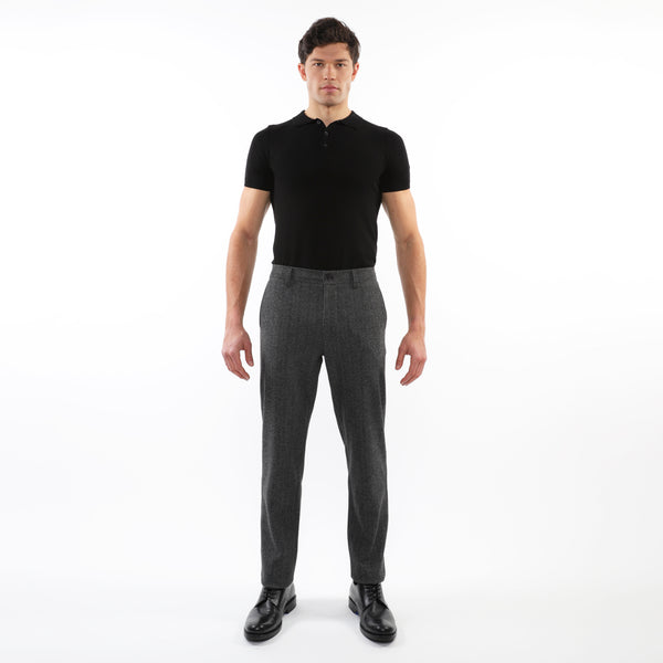 CHARCOAL HERRINGBONE WOOL-LOOK STRETCH KNIT PANTS W/ BACK ELASTIC WAISTBAND PM-3050-01