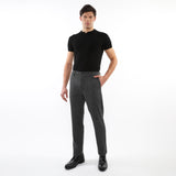 CHARCOAL HERRINGBONE WOOL-LOOK STRETCH KNIT PANTS W/ BACK ELASTIC WAISTBAND PM-3050-01