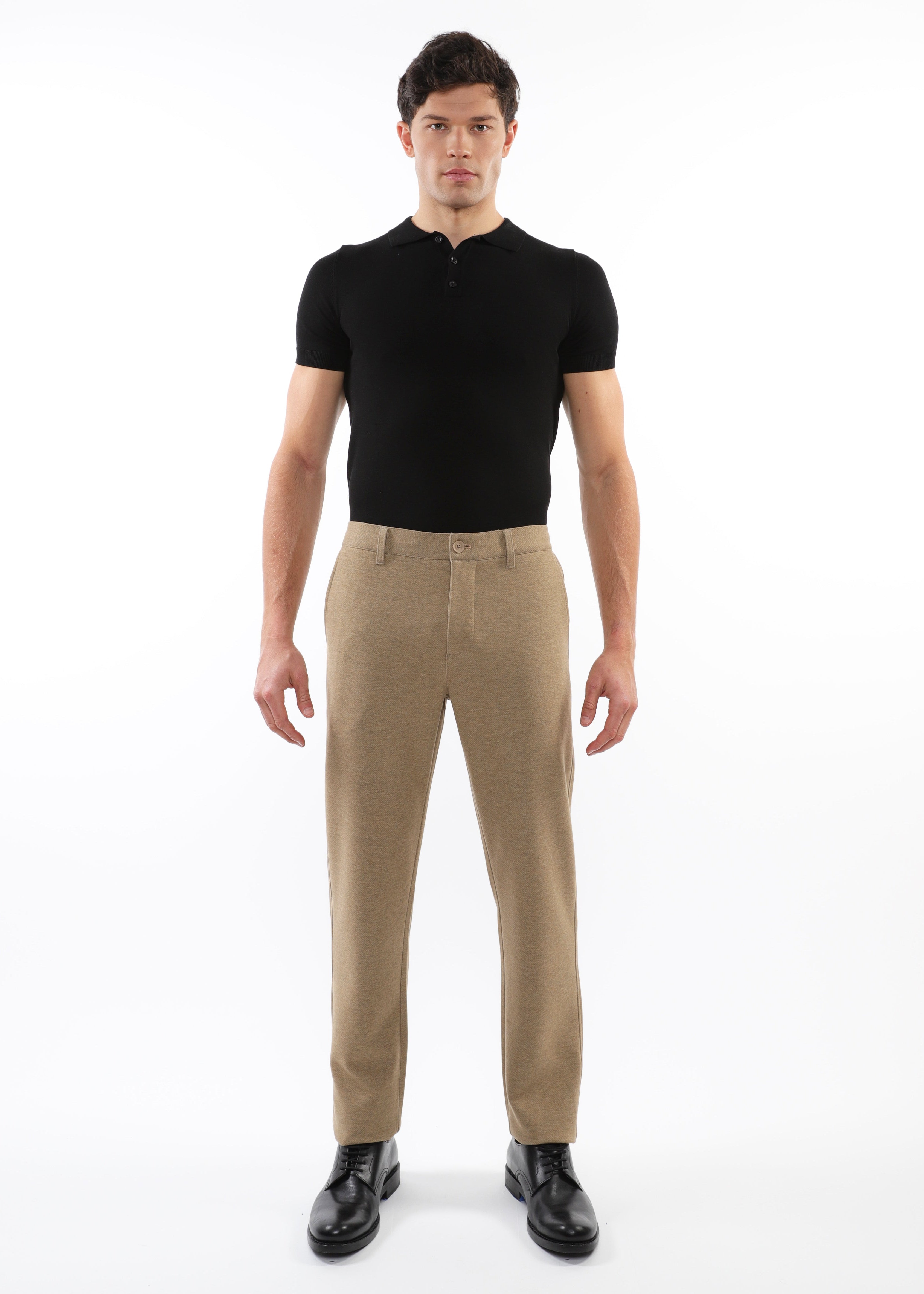 CAMEL WOOL-LOOK STRETCH KNIT PANTS W/ BACK ELASTIC WAISTBAND PM-3050-03
