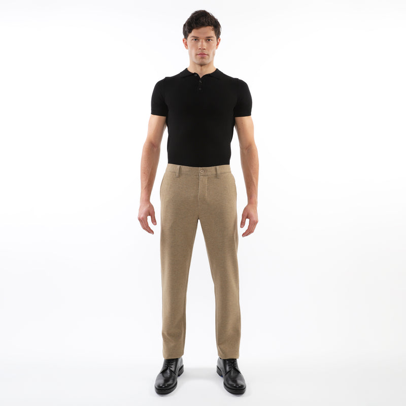CAMEL WOOL-LOOK STRETCH KNIT PANTS W/ BACK ELASTIC WAISTBAND PM-3050-03