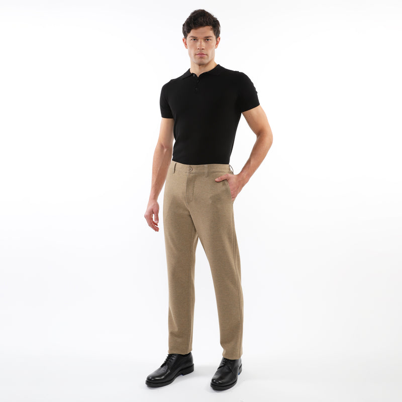 CAMEL WOOL-LOOK STRETCH KNIT PANTS W/ BACK ELASTIC WAISTBAND PM-3050-03