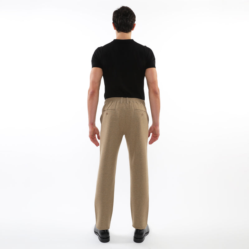 CAMEL WOOL-LOOK STRETCH KNIT PANTS W/ BACK ELASTIC WAISTBAND PM-3050-03