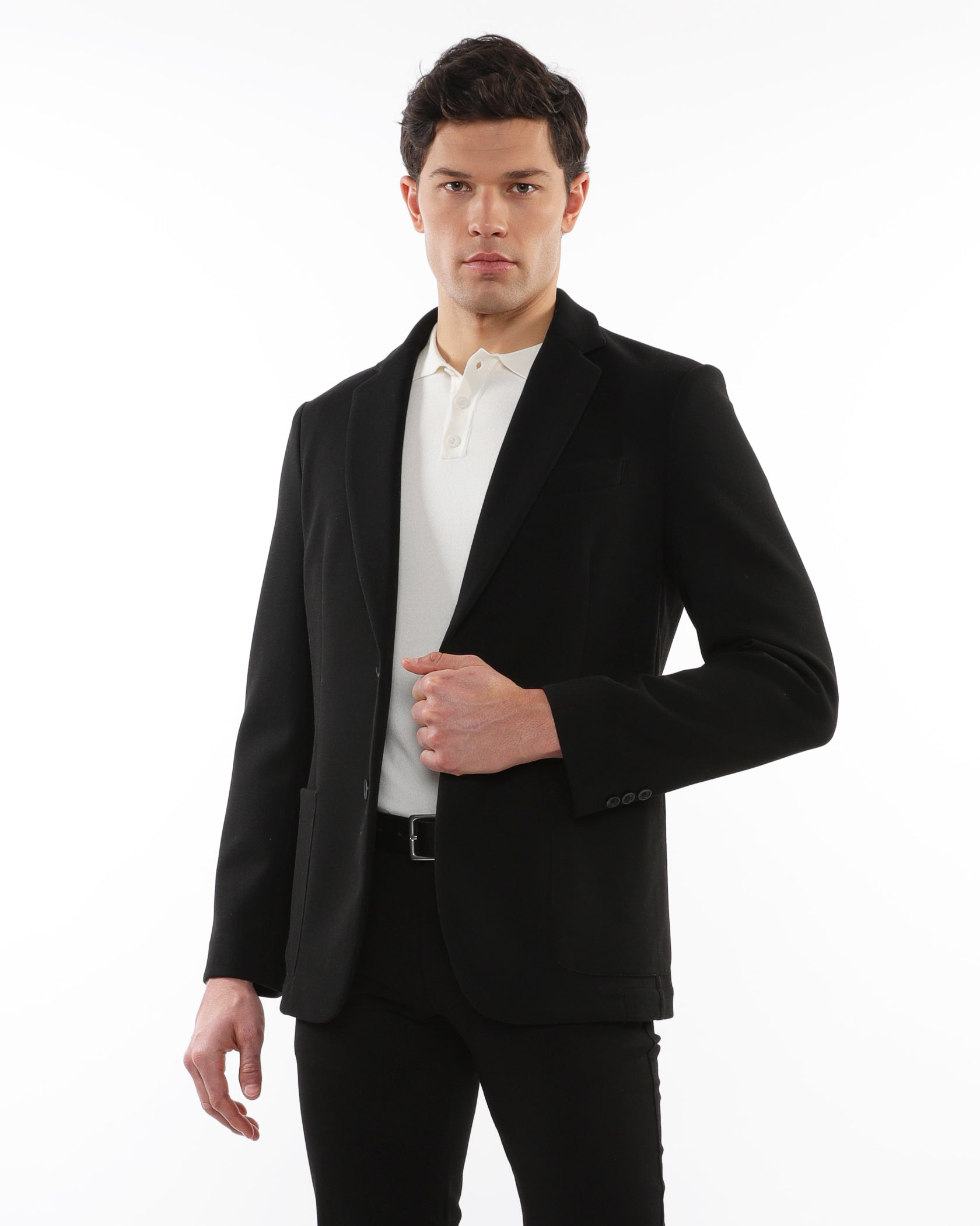 BLACK WOOL-LOOK STRETCH KNIT BLAZER PM-3055-01
