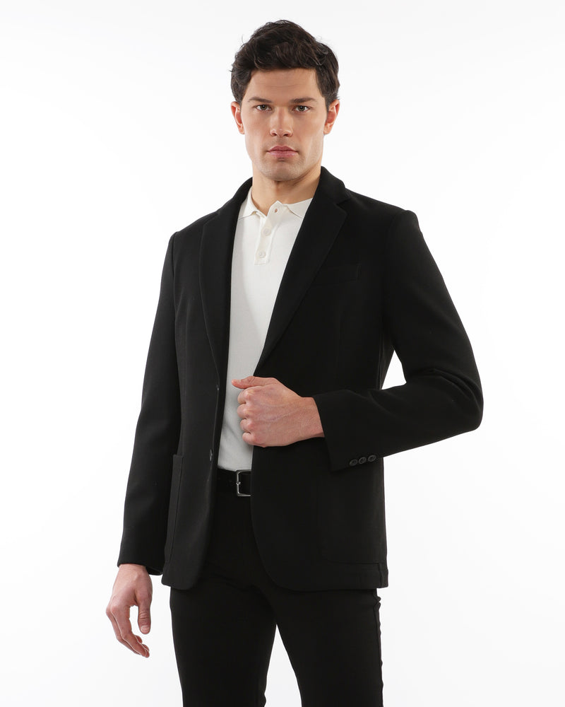 BLACK WOOL-LOOK STRETCH KNIT BLAZER PM-3055-01