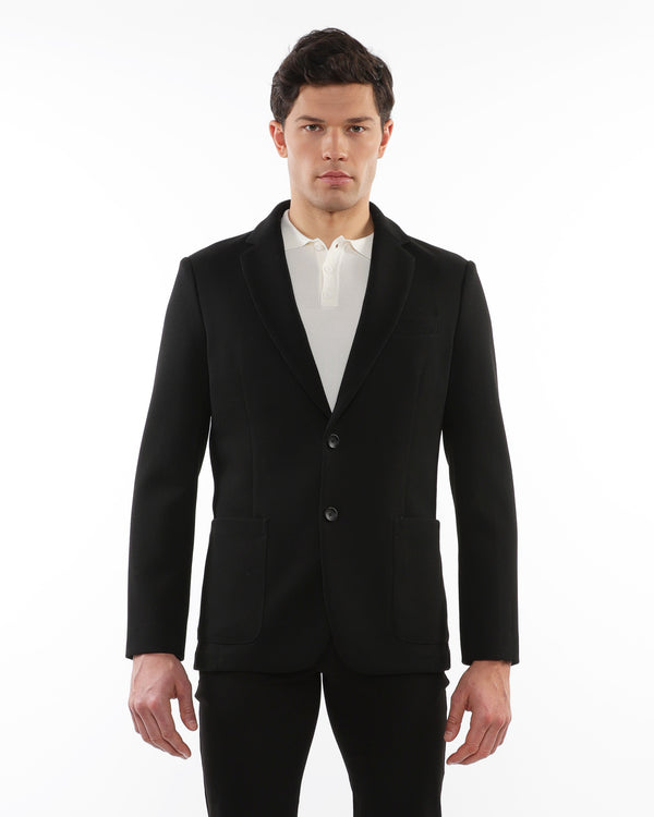 BLACK WOOL-LOOK STRETCH KNIT BLAZER PM-3055-01