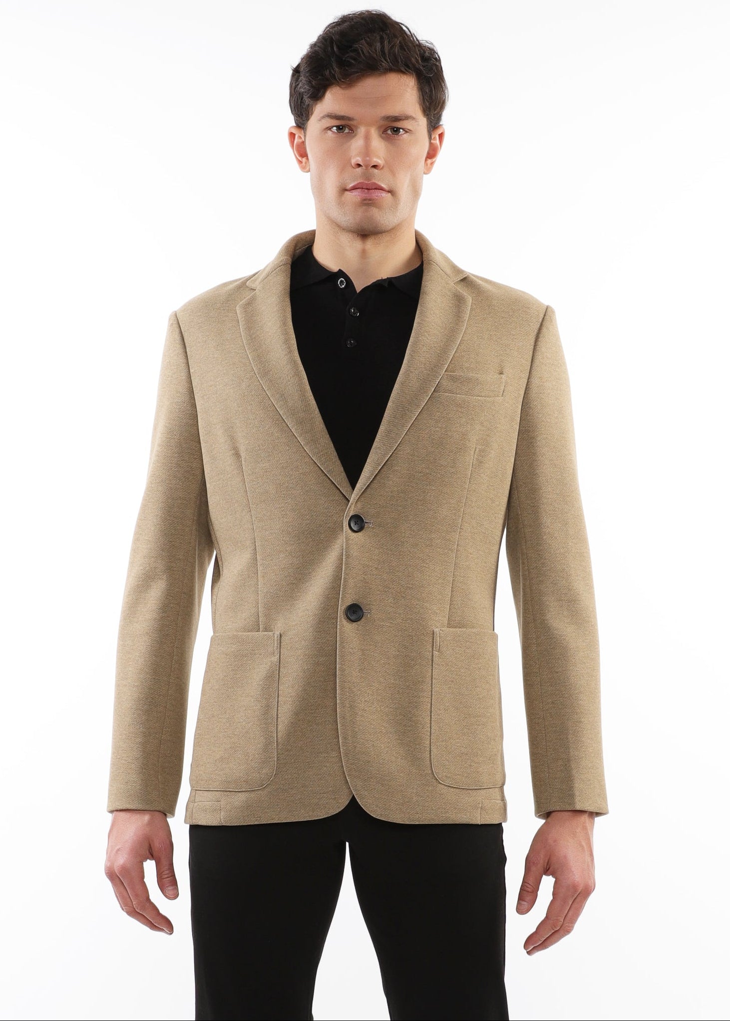 CAMEL WOOL-LOOK STRETCH KNIT BLAZER PM-3055-01