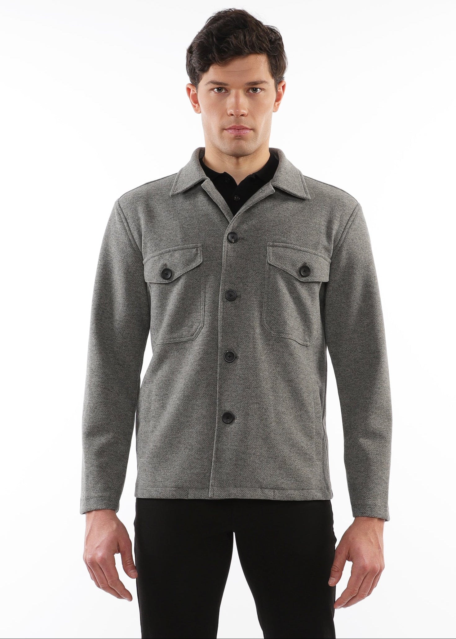 GREY WOOL-LOOK STRETCH KNIT JACKET PM-3056-01