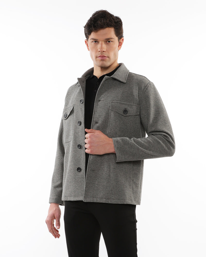 GREY WOOL-LOOK STRETCH KNIT JACKET PM-3056-01