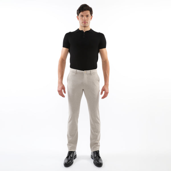 MILK FOAM PINSTRIPES WOOL-LOOK STRETCH KNIT TAILORED PANTS PM-3303-60