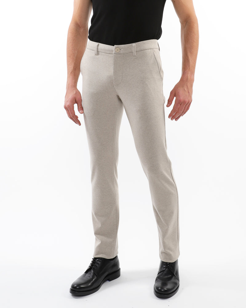 MILK FOAM PINSTRIPES WOOL-LOOK STRETCH KNIT TAILORED PANTS PM-3303-60