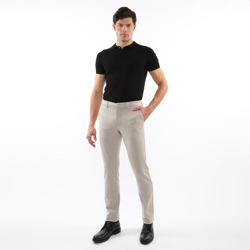 MILK FOAM PINSTRIPES WOOL-LOOK STRETCH KNIT TAILORED PANTS PM-3303-60